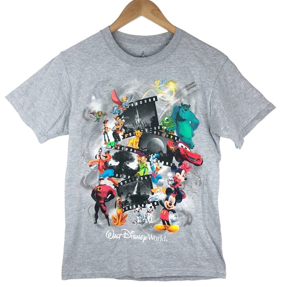 Walt Disney World Gray Graphic T Shirt Women's All Over Characters Movie Film - Picture 2 of 14